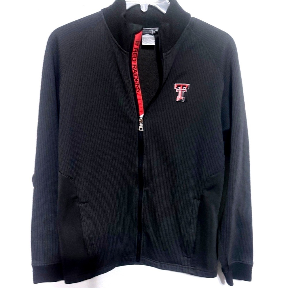 Texas Tech Red Raiders Logo Full Zip‎ Up Jacket Men's Medium Black Check Pattern